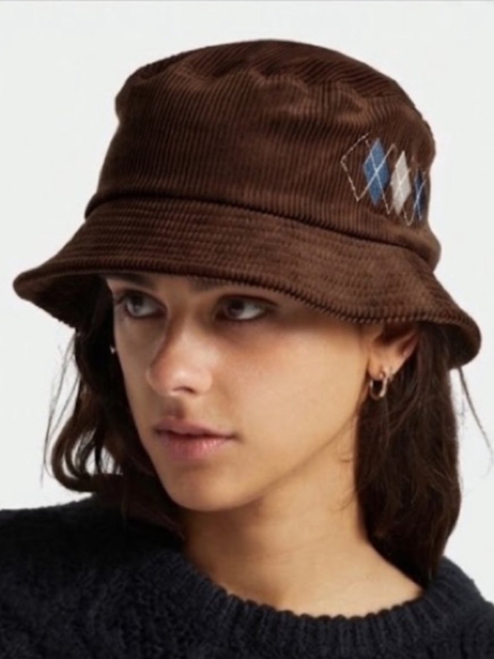Brixton x Free People Gramercy Packable Bucket S / M Brown Blue Corduroy Hat